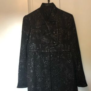 Jill Stuart Black Brocade Floral Coat Size 6